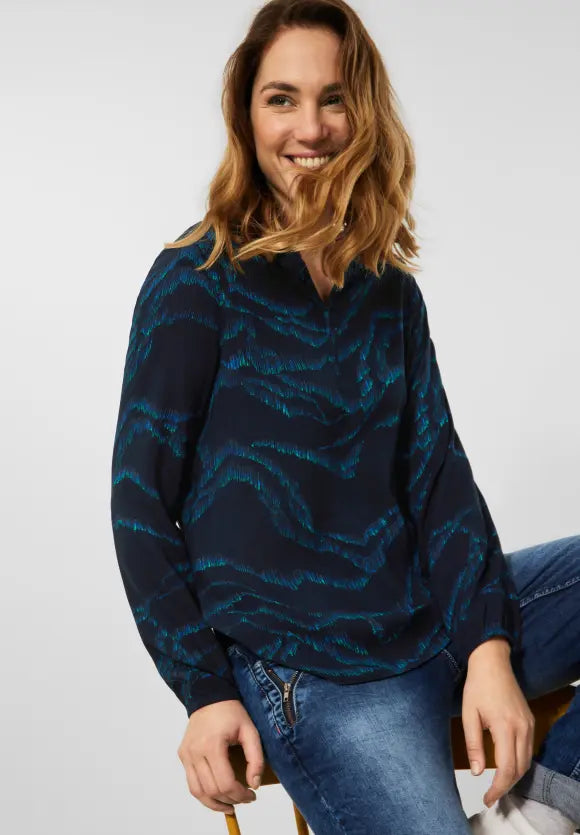 Split Neck Blouse - Deep Blue