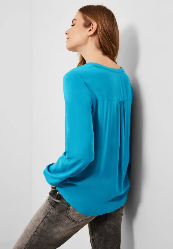 Solid Split Neck Blouse - Club Blue