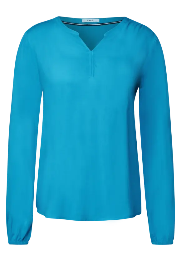 Solid Split Neck Blouse - Club Blue