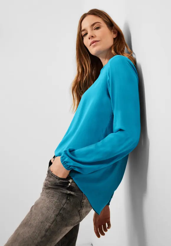 Solid Split Neck Blouse - Club Blue