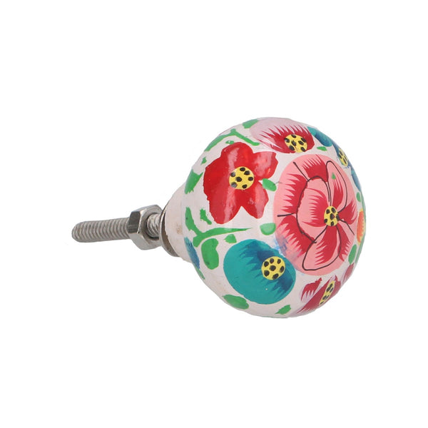 White Folk Flowers Wood Round Knob