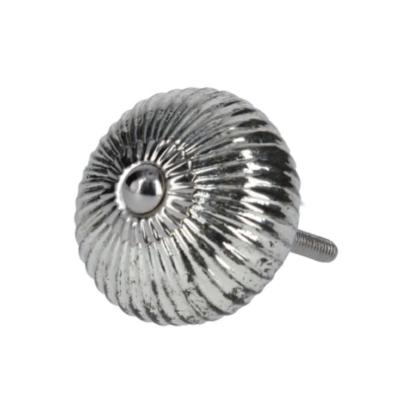 Silver Ribbed Glass Round Knob