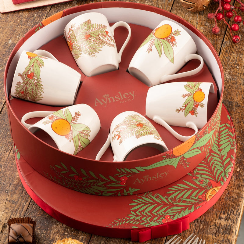 Christmas Wreath - Set Of 6 Mugs In Hat Box