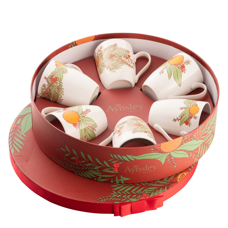 Christmas Wreath - Set Of 6 Mugs In Hat Box