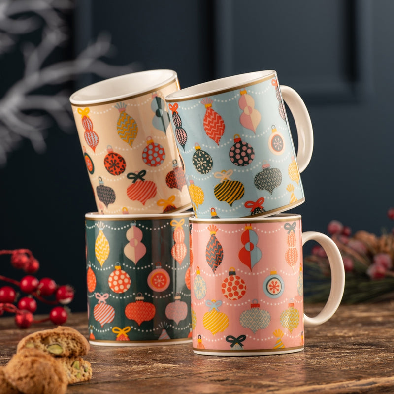 Retro Baubles Mugs Set Of 4