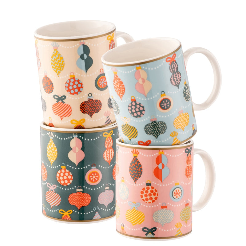 Retro Baubles Mugs Set Of 4