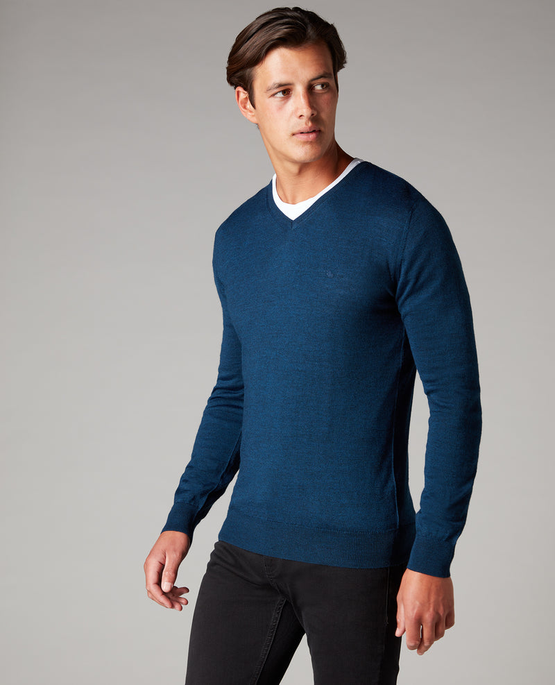 Plain V-Neck Sweater - Dark Blue