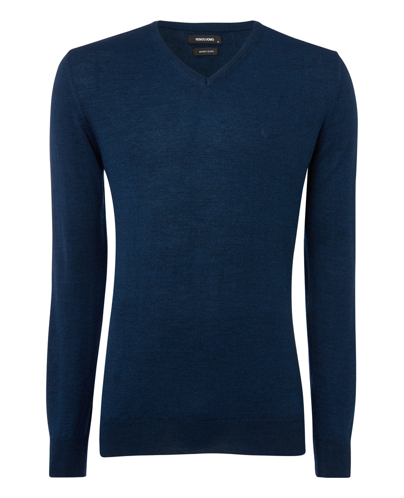 Plain V-Neck Sweater - Dark Blue