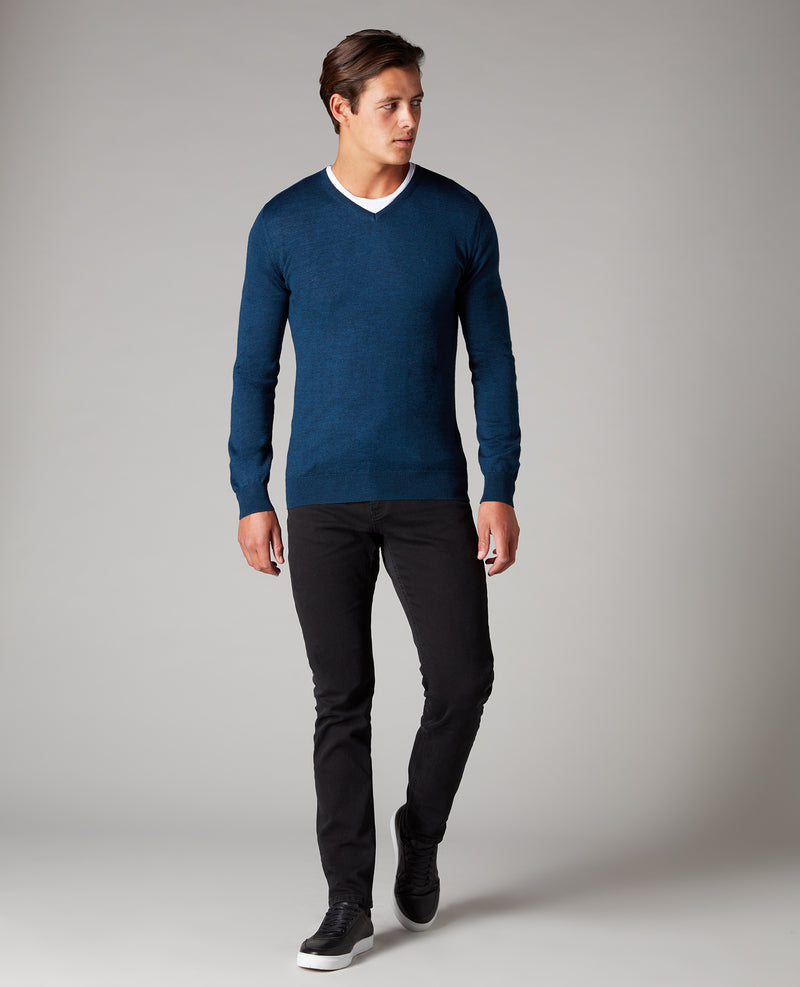 Plain V-Neck Sweater - Dark Blue