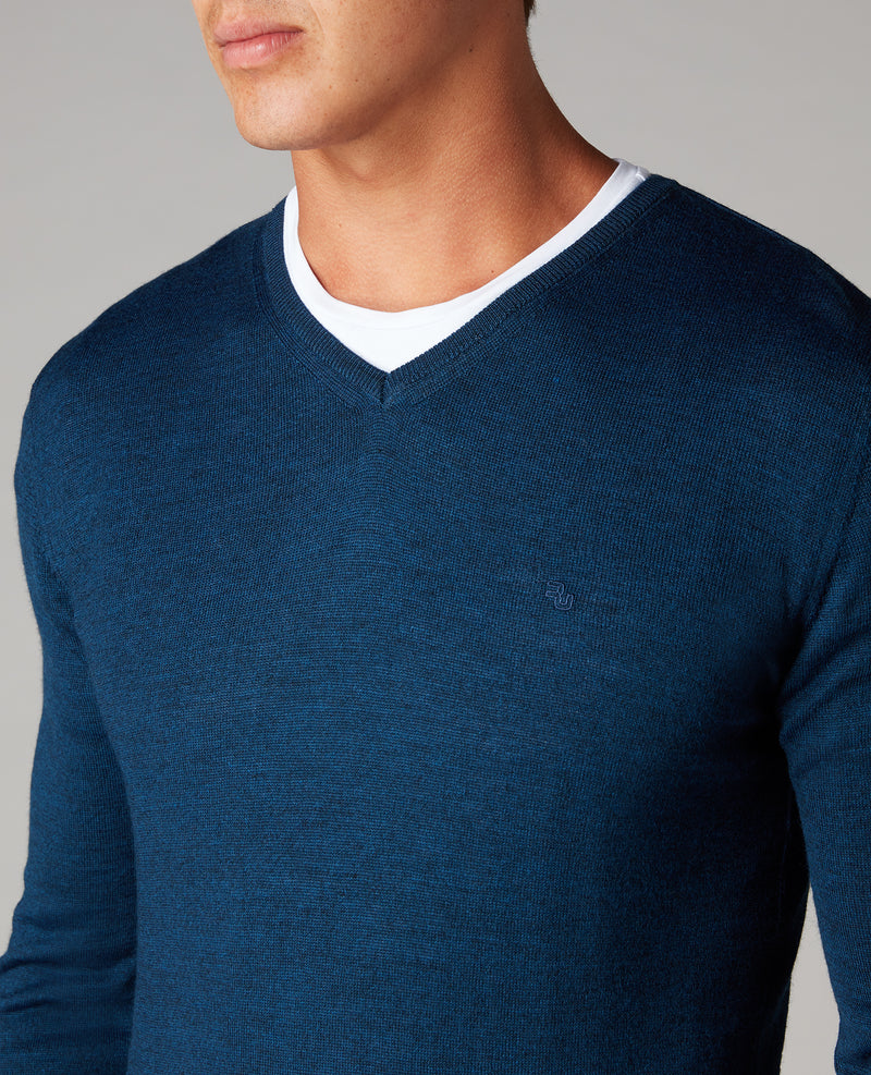 Plain V-Neck Sweater - Dark Blue