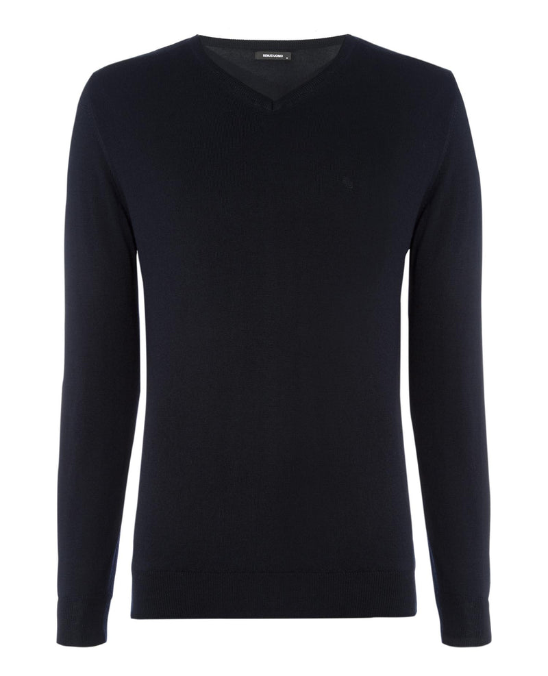 Plain V-Neck Sweater - Navy1