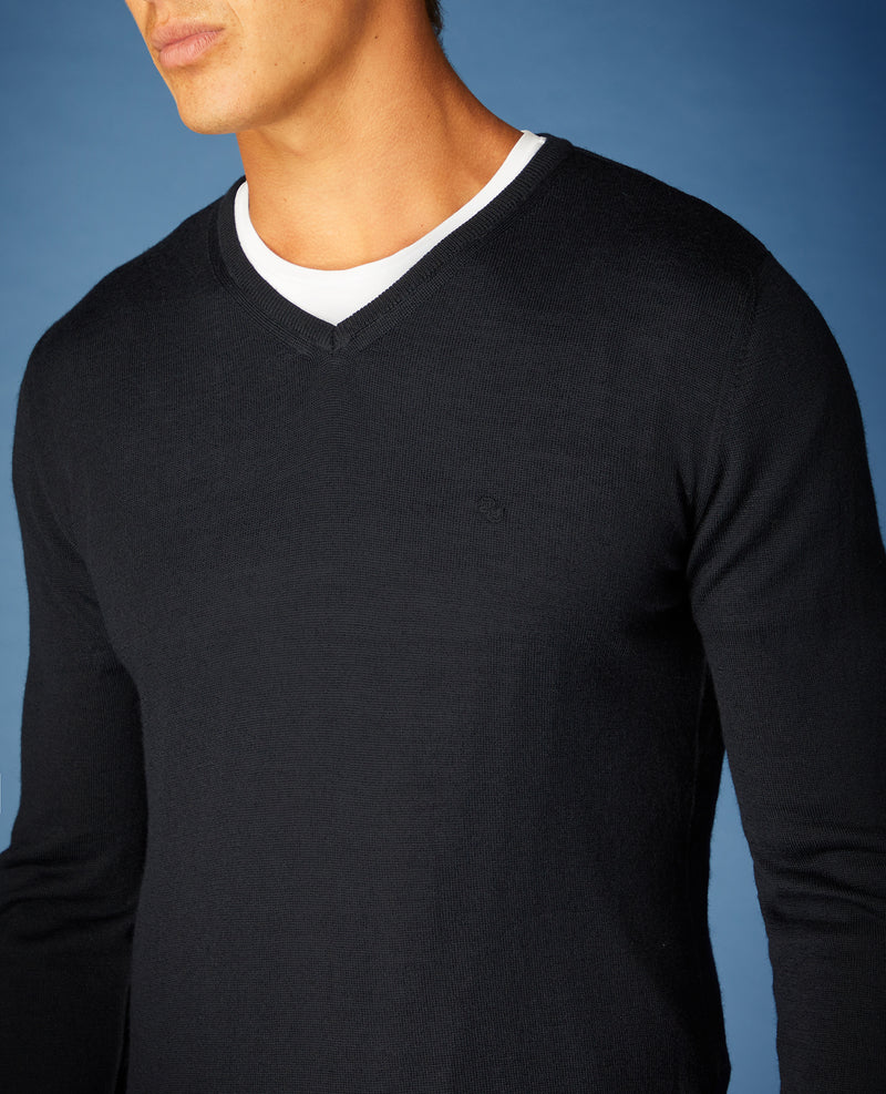 Plain V-Neck Sweater - Navy1