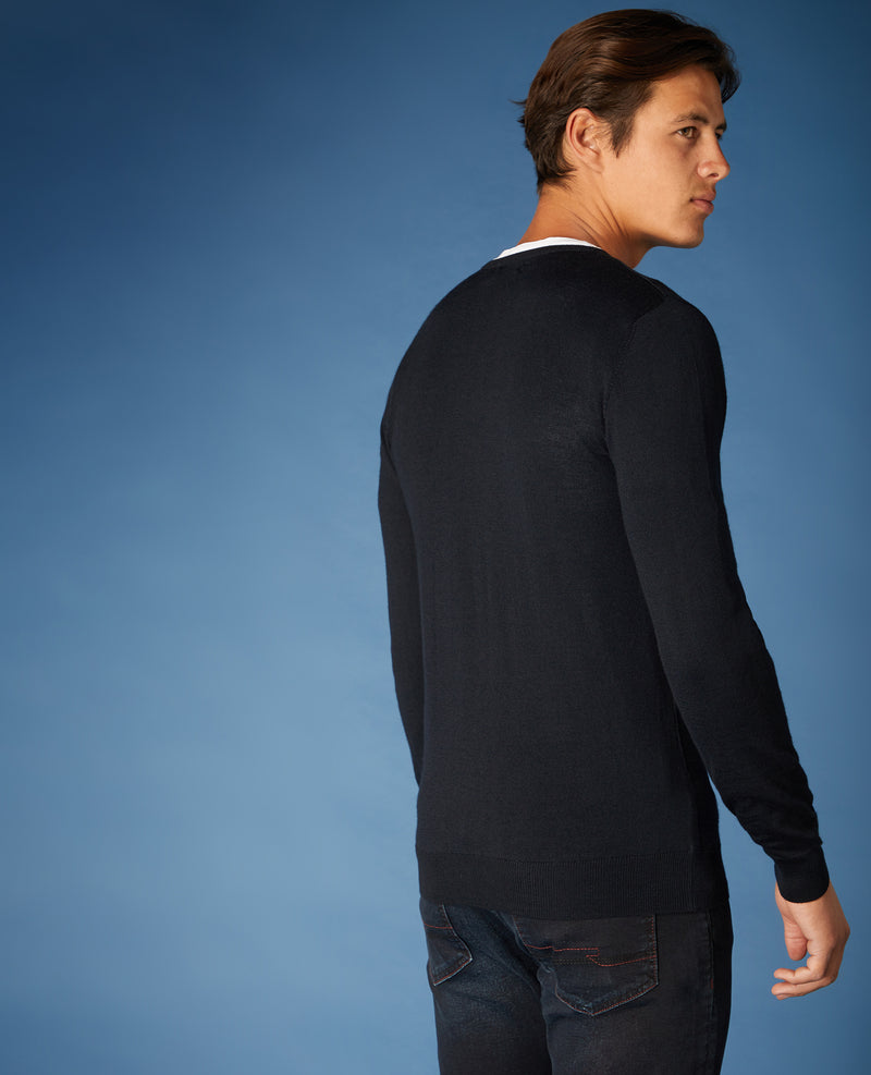 Plain V-Neck Sweater - Navy1