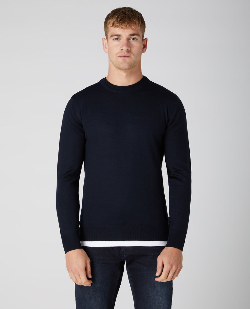 Plain Merino Wool Jumper - Navy2