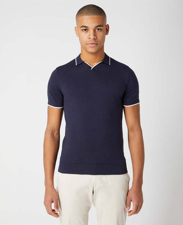 Open Collar Polo Shirt - Navy1