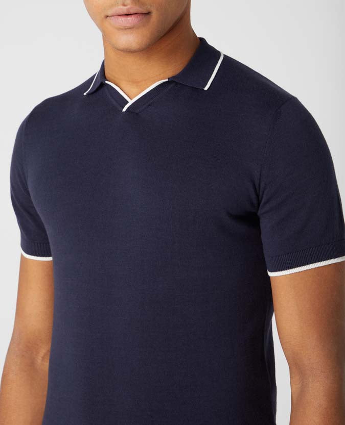 Open Collar Polo Shirt - Navy1