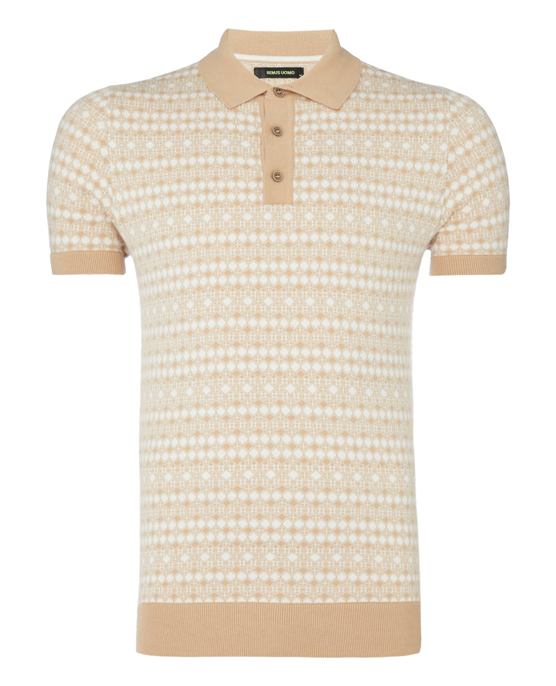 Short Sleeve Knit Polo Shirt - Stone