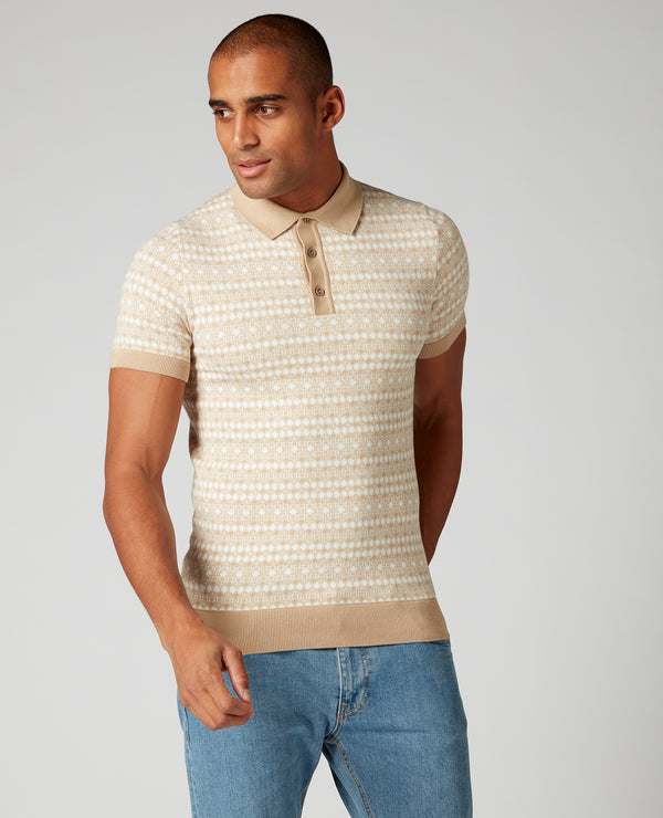 Short Sleeve Knit Polo Shirt - Stone