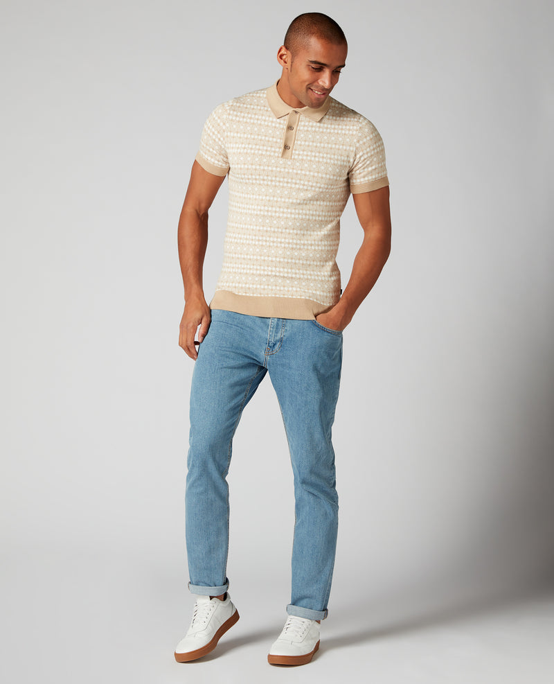 Short Sleeve Knit Polo Shirt - Stone