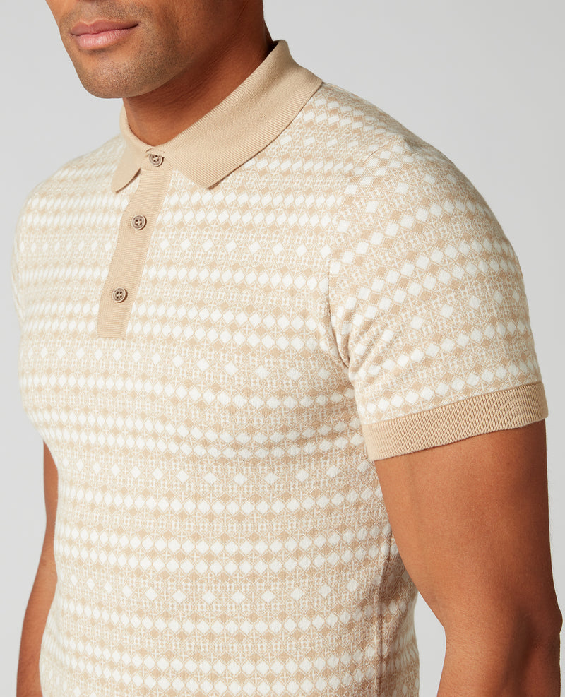 Short Sleeve Knit Polo Shirt - Stone