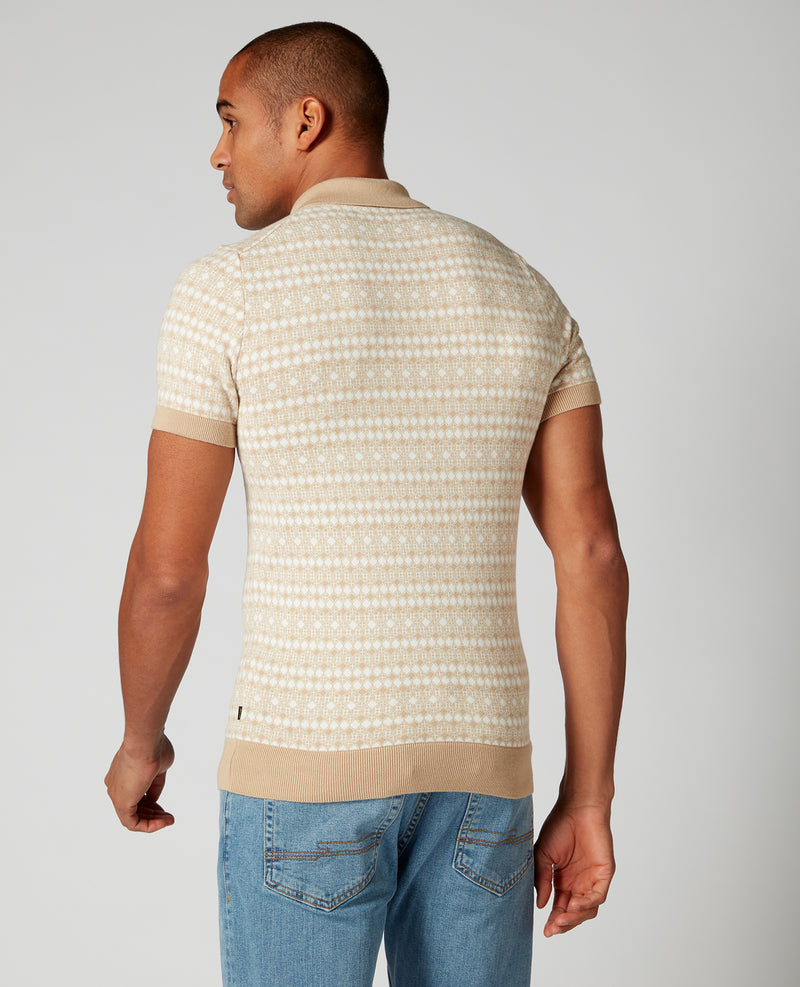 Short Sleeve Knit Polo Shirt - Stone