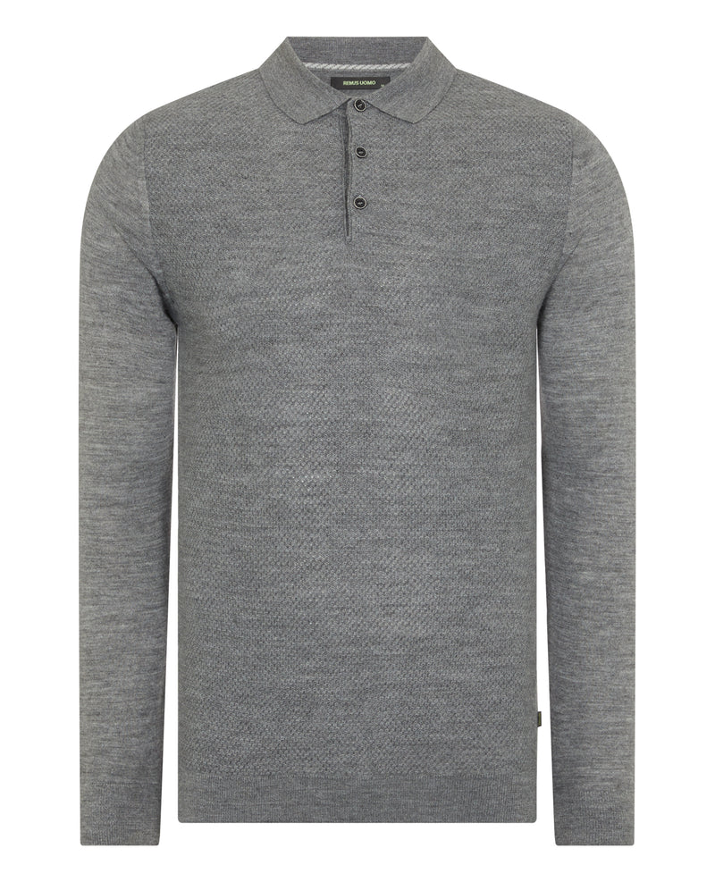 Long Sleeve Knitted Polo - Charcoal