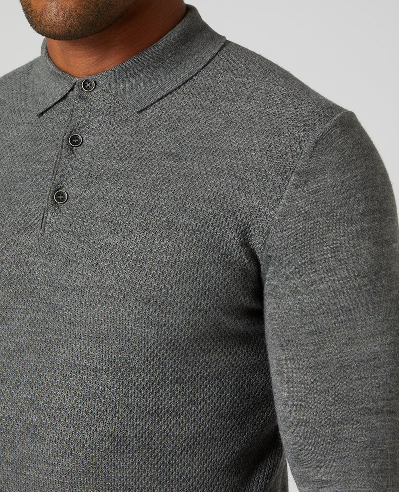 Long Sleeve Knitted Polo - Charcoal