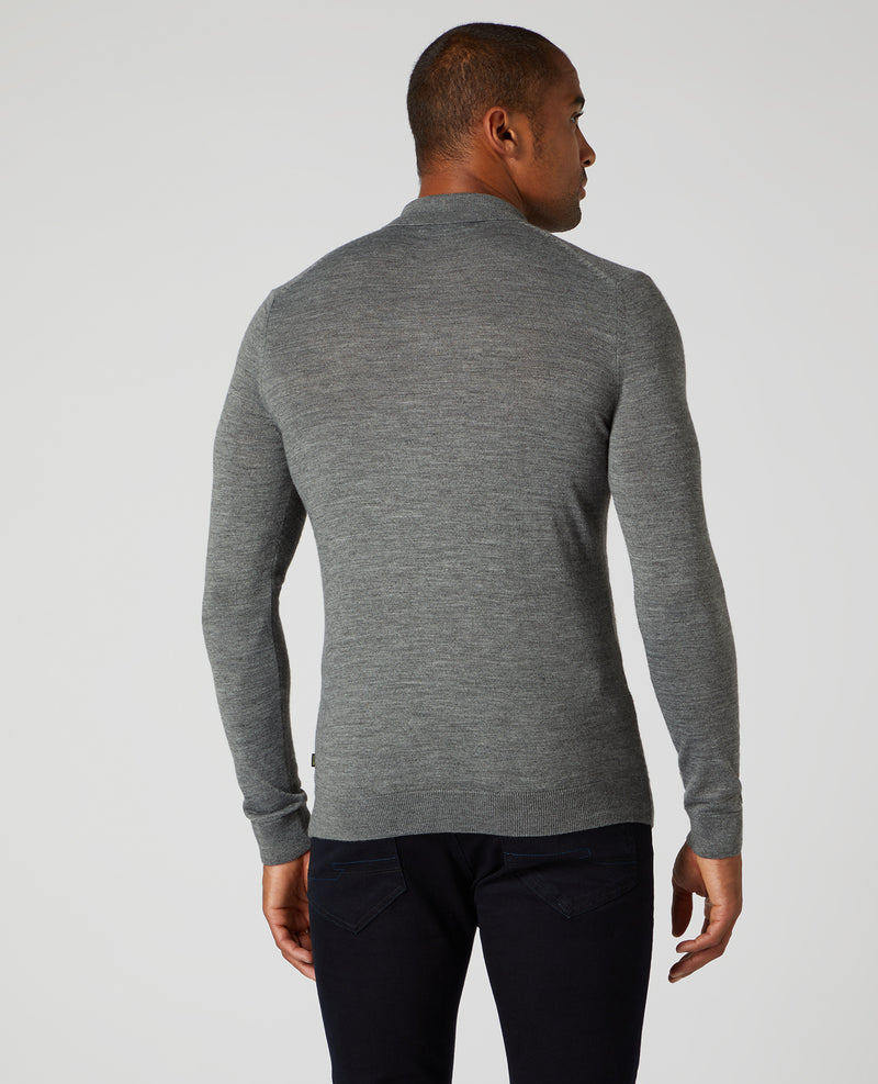 Long Sleeve Knitted Polo - Charcoal