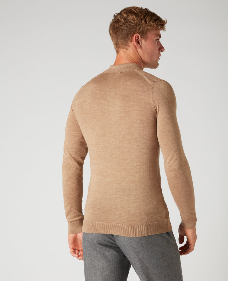 Long Sleeve Knitted Polo - Caramel