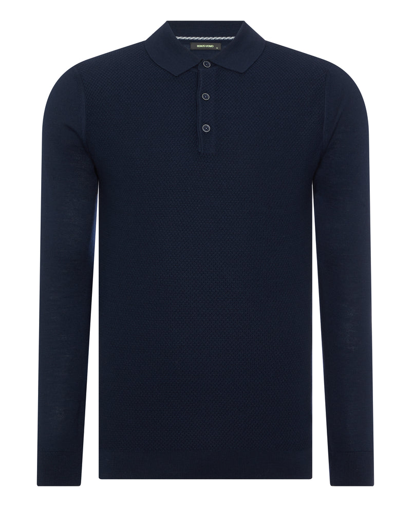 Long Sleeve Knitted Polo - Navy1