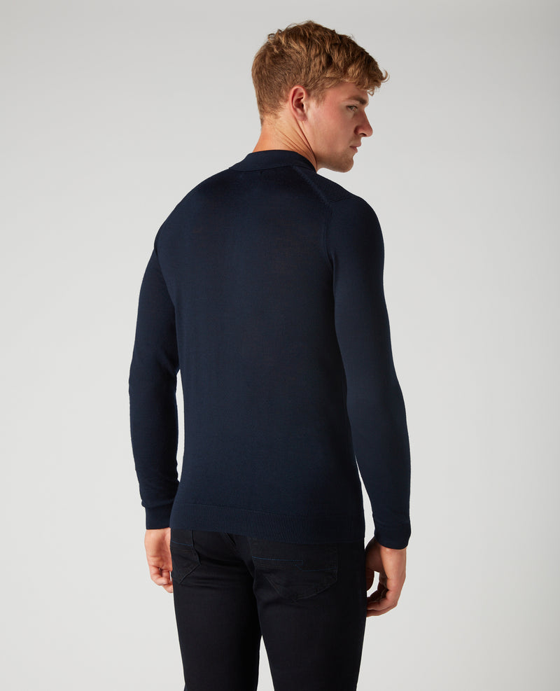 Long Sleeve Knitted Polo - Navy1