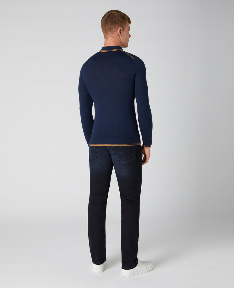 Long Sleeve Knitted Polo - Dark Blue/black