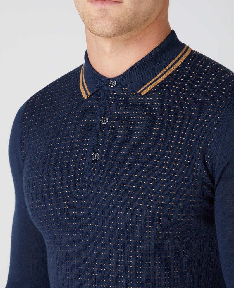 Long Sleeve Knitted Polo - Dark Blue/black