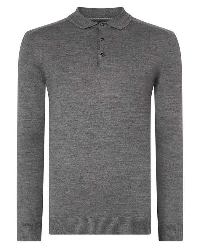 Long Sleeve Knitted Polo - Dark Grey