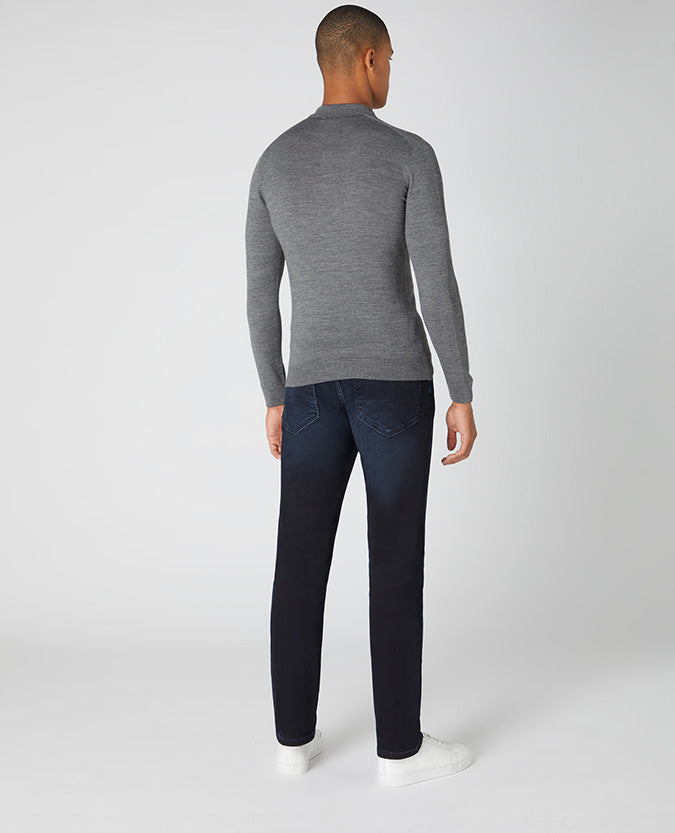 Long Sleeve Knitted Polo - Dark Grey