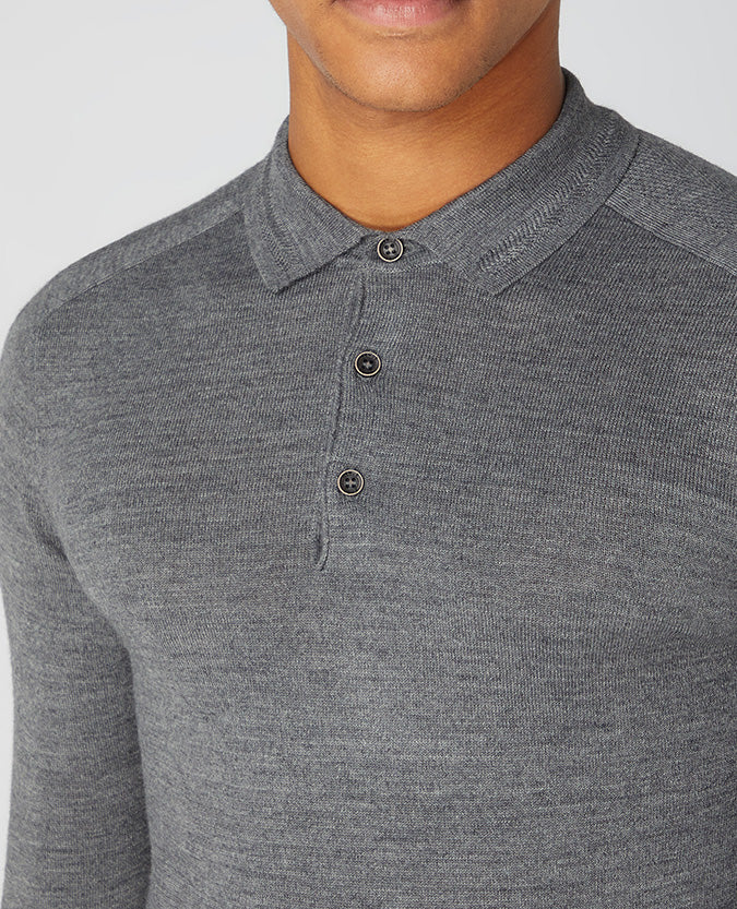 Long Sleeve Knitted Polo - Dark Grey