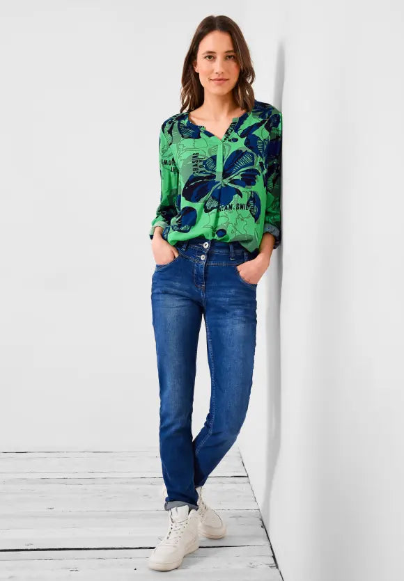 Multicolor Split Neck Blouse - Smash Green