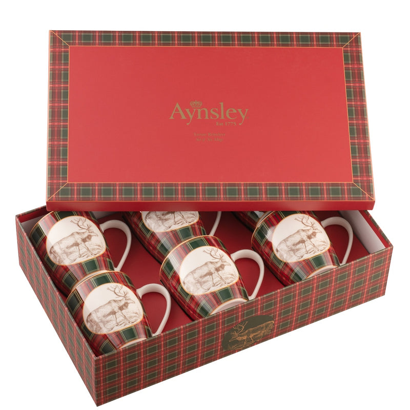 Tartan Reindeer Set Of 6 Mugs