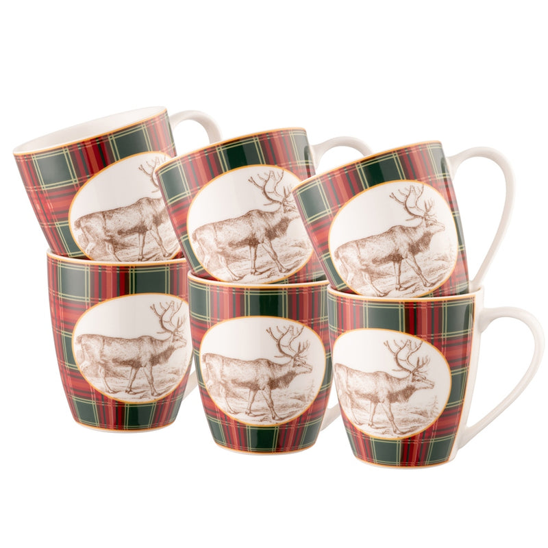 Tartan Reindeer Set Of 6 Mugs