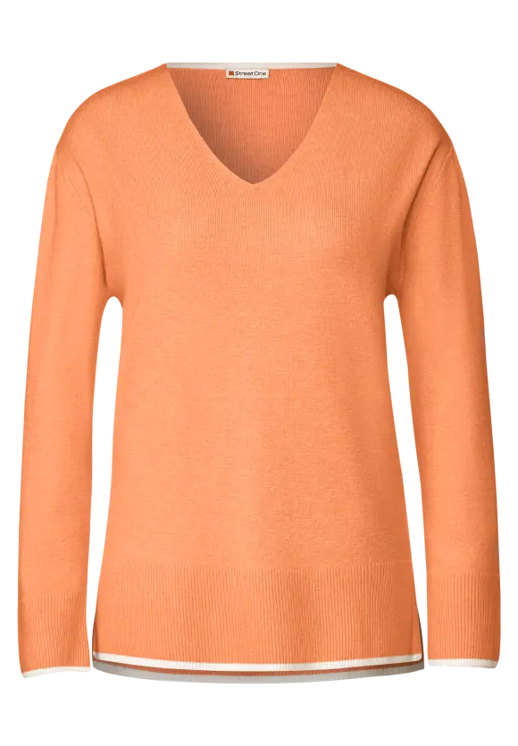 Split V-Neck Jumper - Mandarine Melange