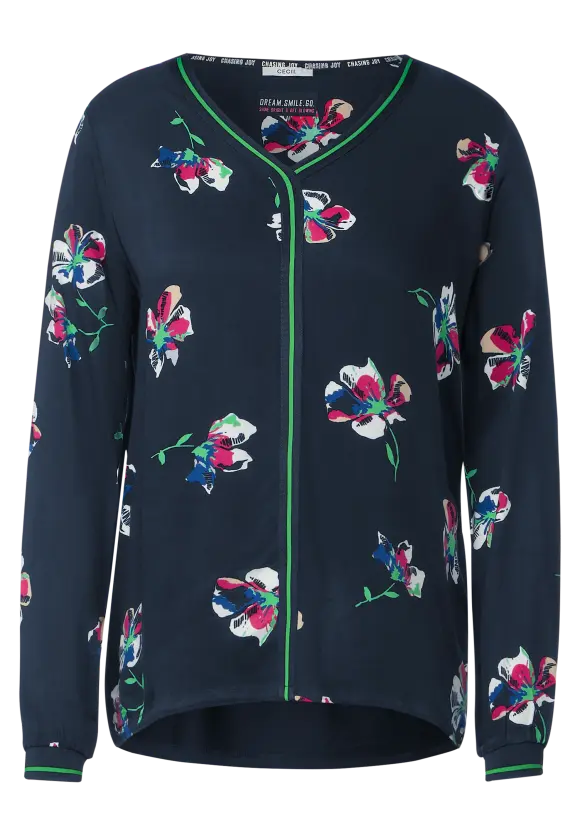 Flower Print Blouse - Deep Blue