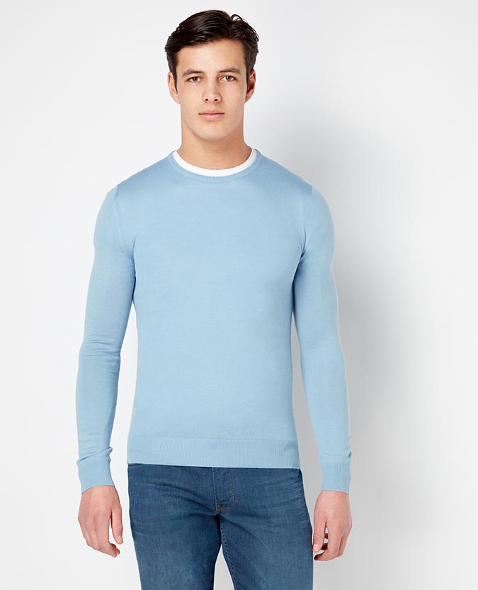 Ls Crew Nk Sweater - Light Blue Grey