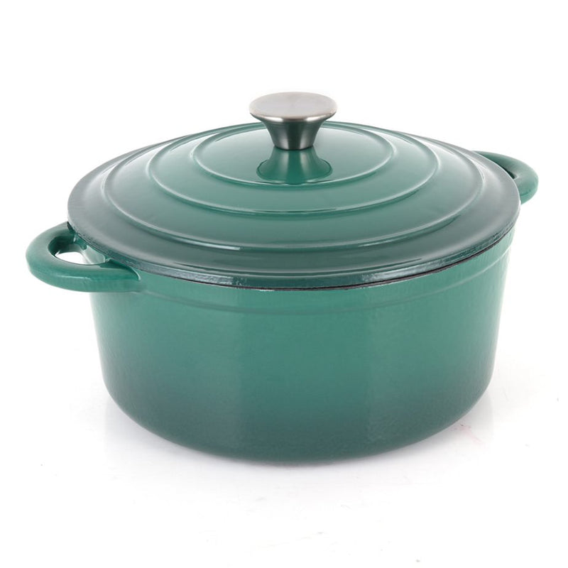 26cm Round Cast Iron Casserole - Emerald Green