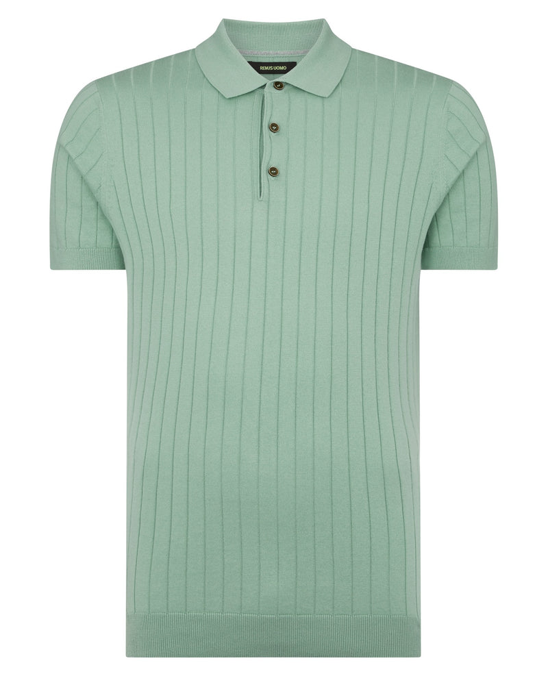 Short Sleeve 3 Button Polo Shirt - Light Green Grey