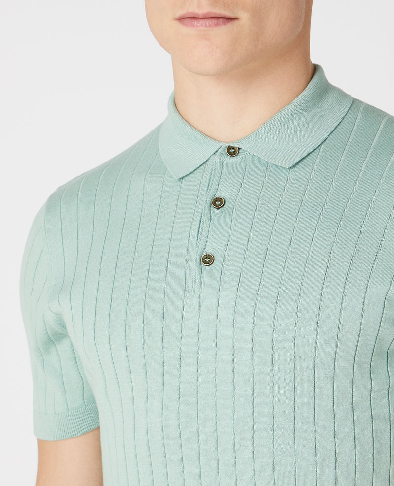 Short Sleeve 3 Button Polo Shirt - Light Green Grey