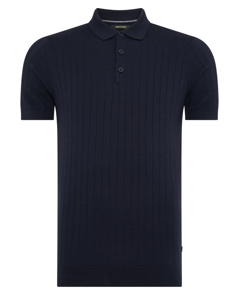 Short Sleeve 3 Button Polo Shirt - Navy1