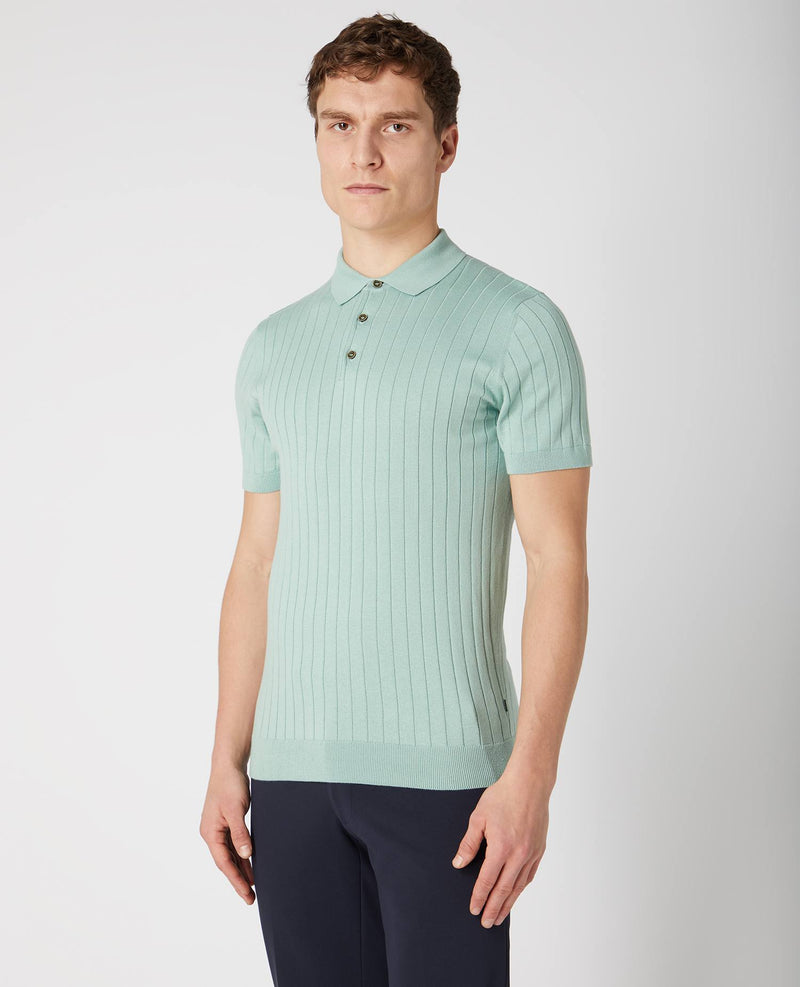 Short Sleeve 3 Button Polo Shirt - Light Green Grey