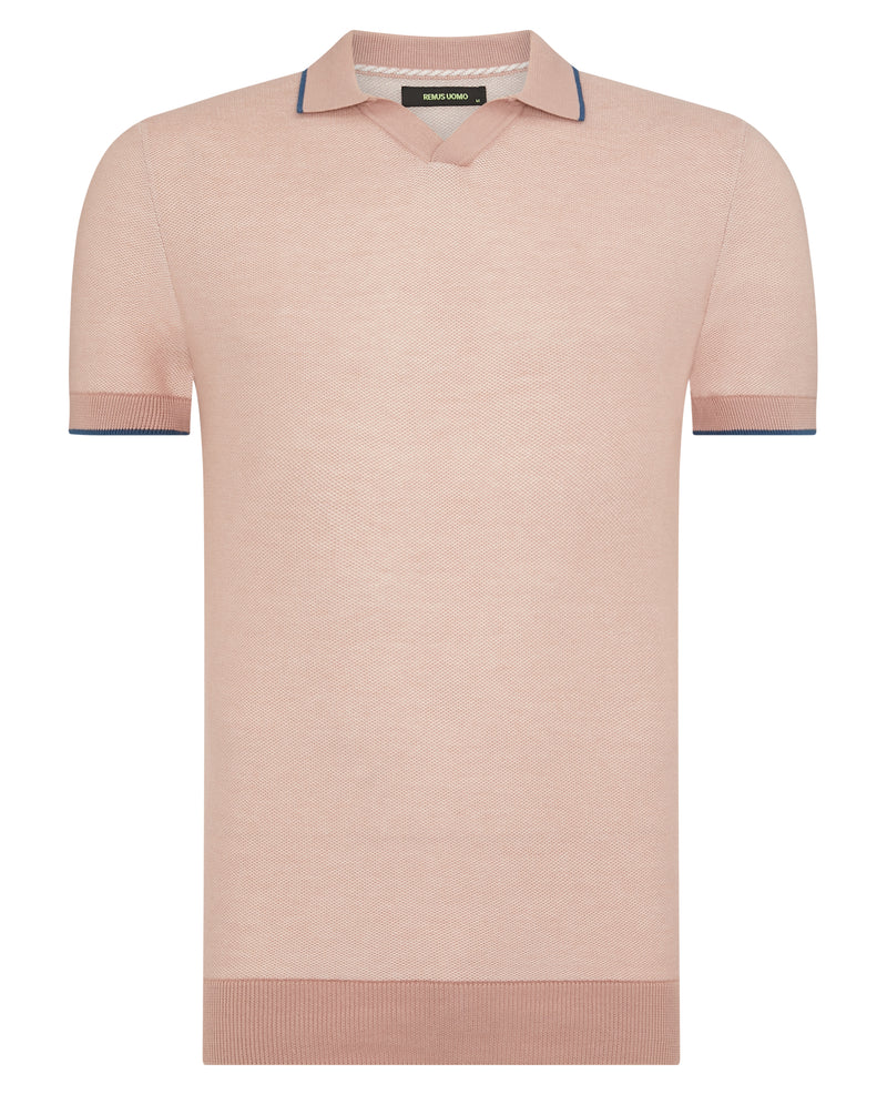 Open Collar Polo Shirt - Light Pink