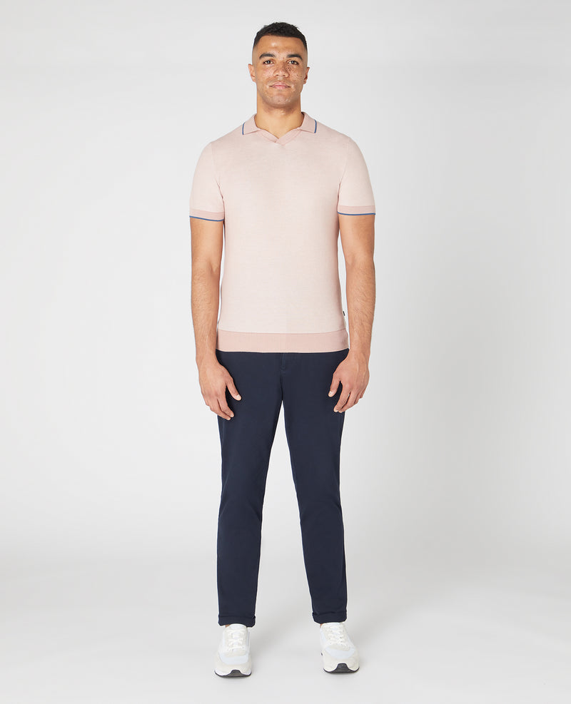 Open Collar Polo Shirt - Light Pink