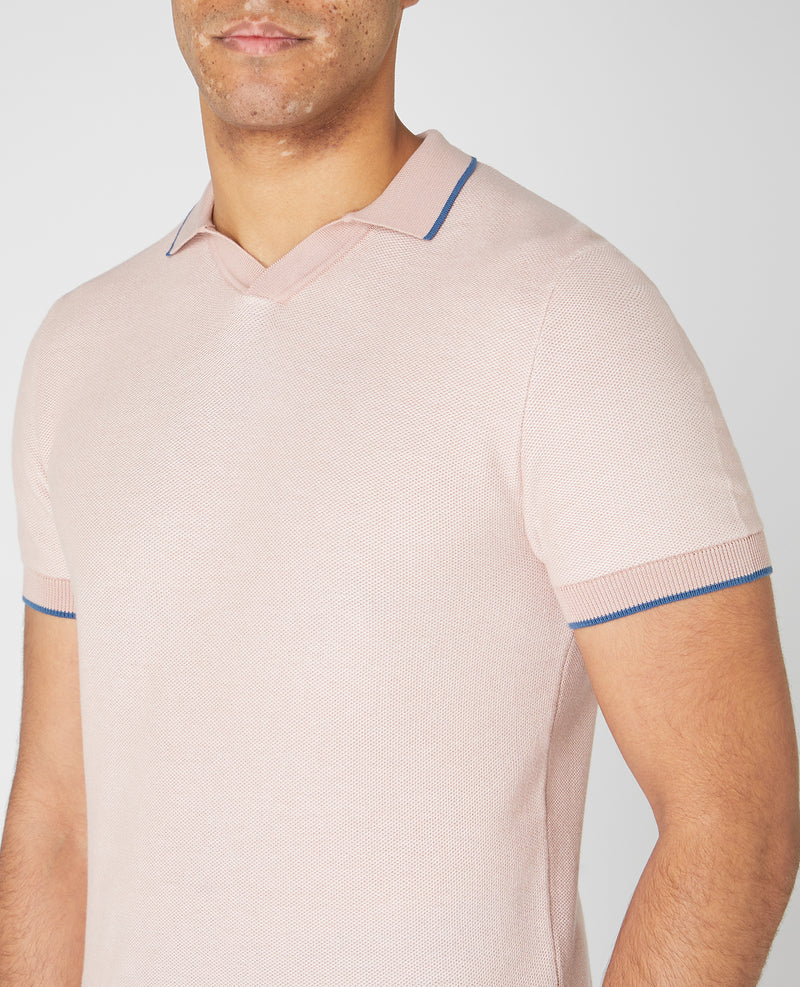 Open Collar Polo Shirt - Light Pink